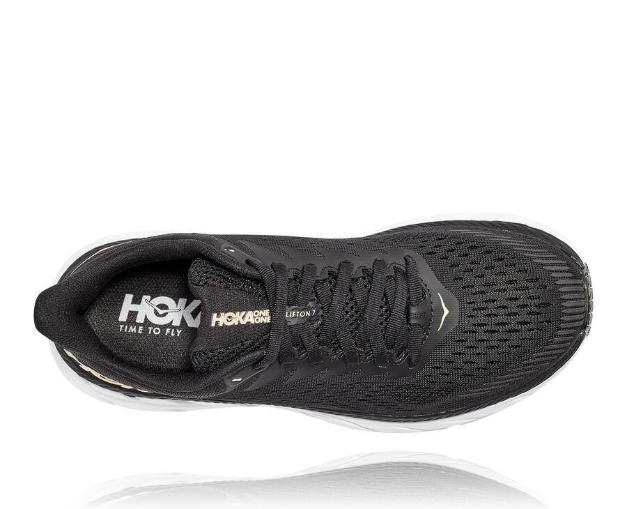 Running Shoes Womens - Hoka One One Clifton 7 - Black/White - SCRDALB-90